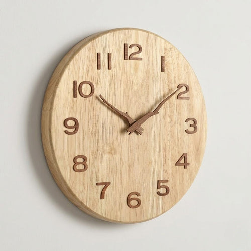 Nordic Wood Wall Clock | 3D Raised Numbers Minimalist Round Solid Timber