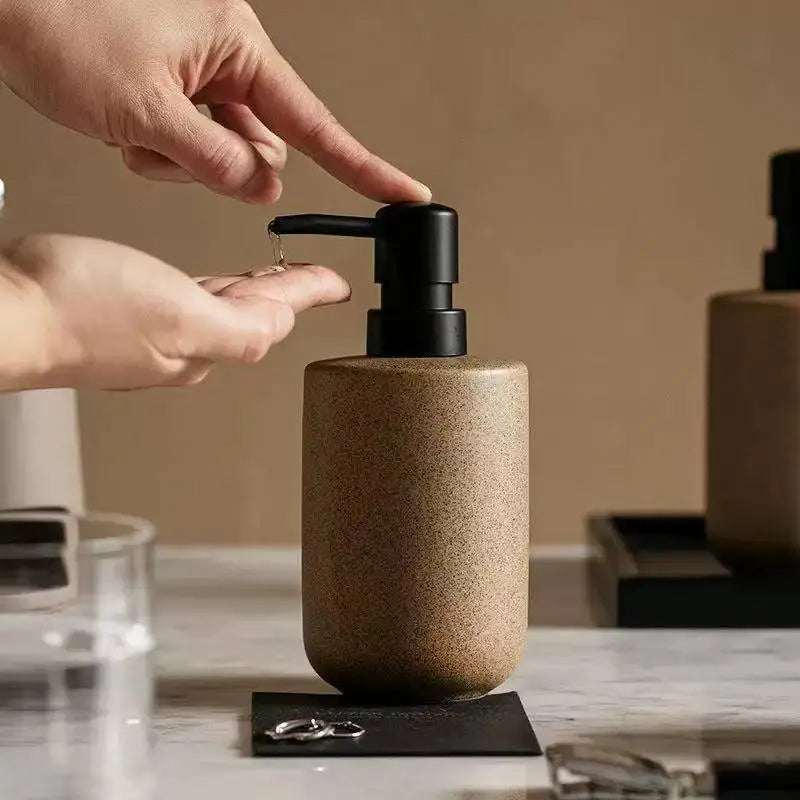 Nordic Ceramic Soap Dispenser – Stylish Pebble Design with Matte Black Pump 3