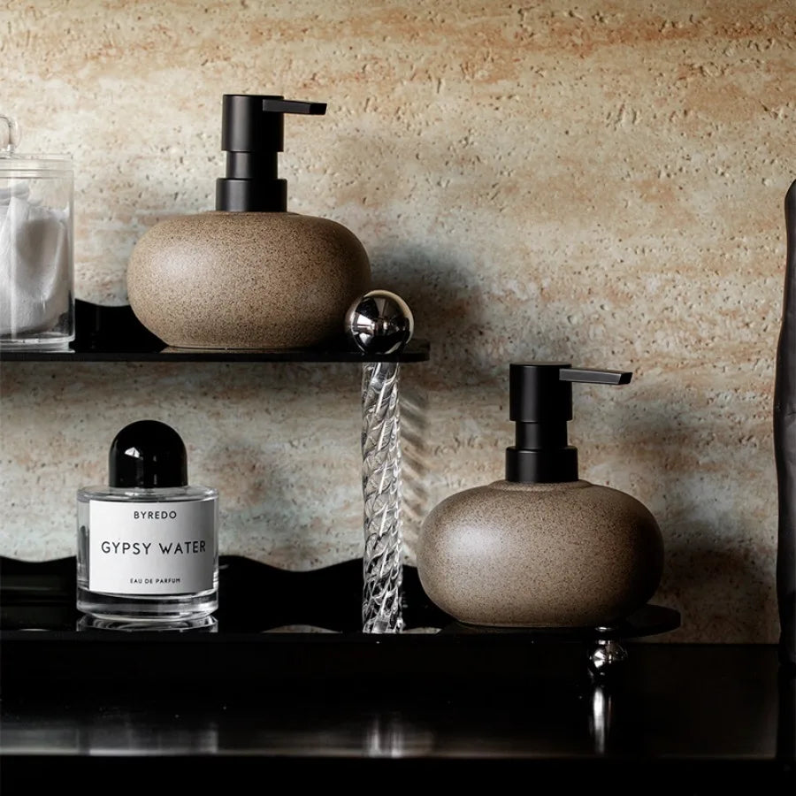 Nordic Ceramic Soap Dispenser – Stylish Pebble Design with Matte Black Pump 6