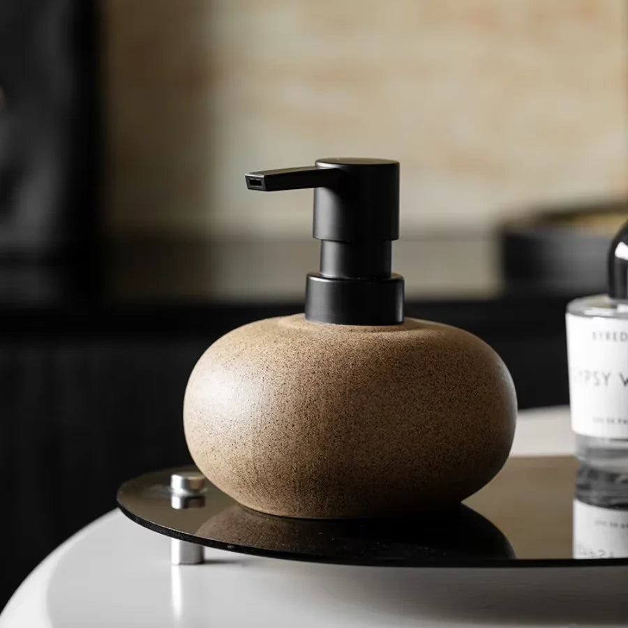 Nordic Ceramic Soap Dispenser – Stylish Pebble Design with Matte Black Pump 7