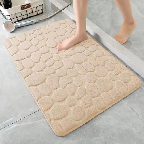 Pebbles Design Bath Mat | Quick Dry Absorbent Surface Non-Slip Rubber