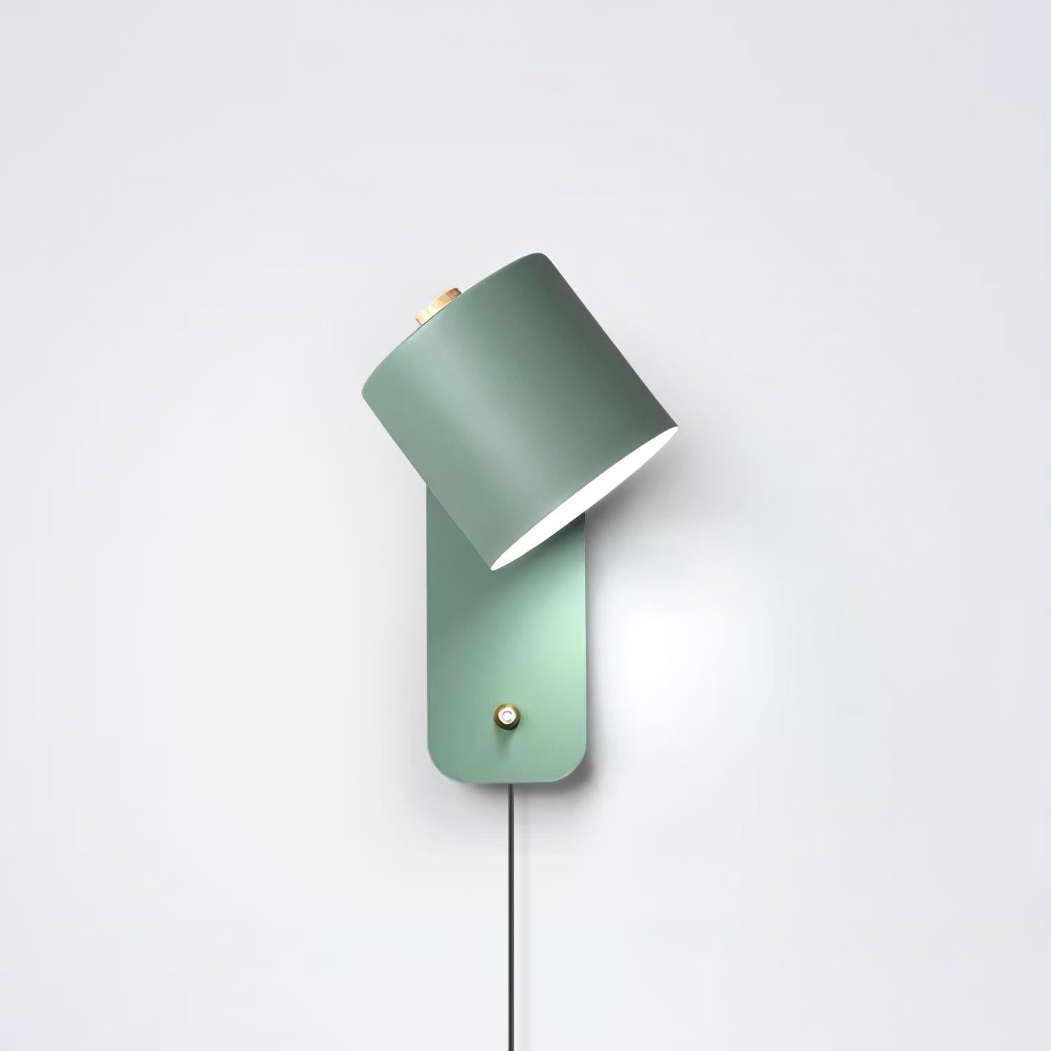 Sage green rotatable wall reading light with brass switch