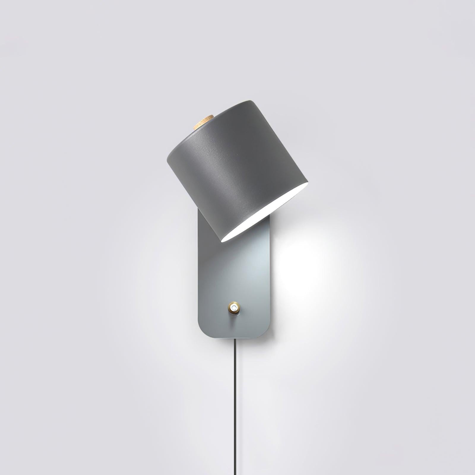 Grey adjustable cylinder wall sconce with brass knob detail