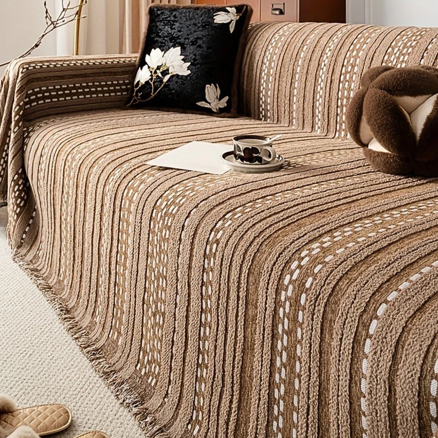 Plush Boho Sofa Cover – Cozy Microfiber with Non-Slip Design and Pet-Scratch Resistance 0