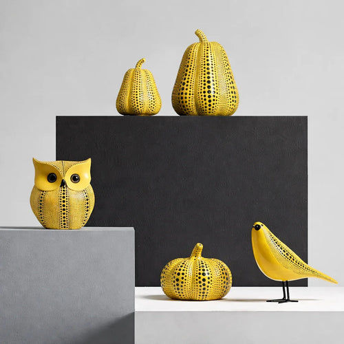 Polka Dot Resin Statue | Yayoi Kusama Inspired Yellow Pumpkin Bird Owl