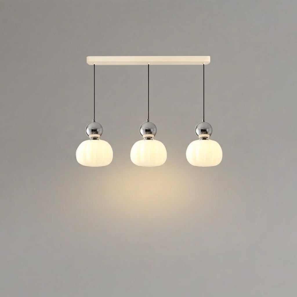 Chrome sphere ribbed acrylic dining pendant