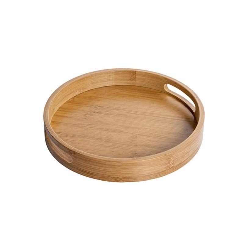 Light tan bamboo breakfast in bed tray with raised rim and seamless wooden handles