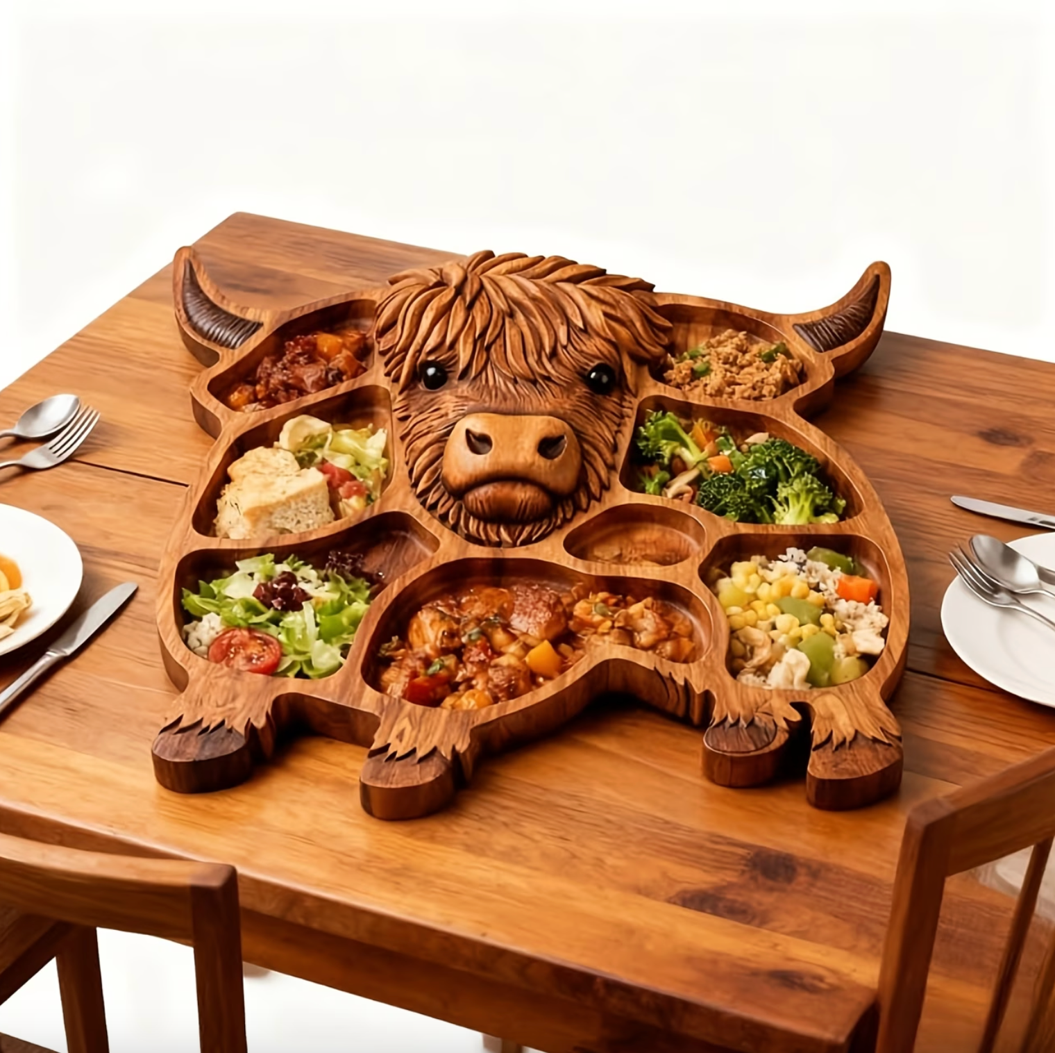 Rustic Handcrafted Charcuterie Board with Multiple Compartments in Natural Wood 4