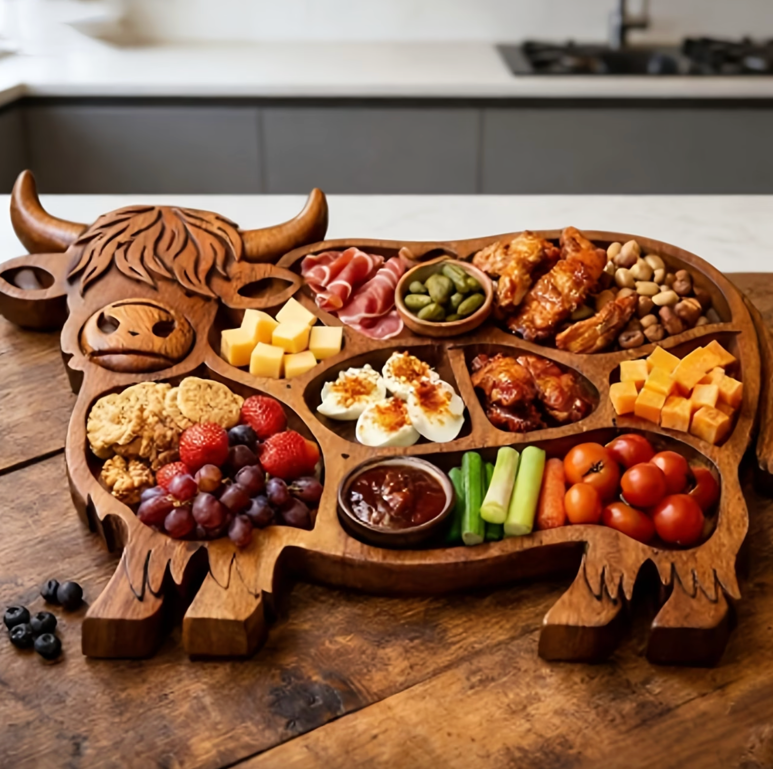 Rustic Handcrafted Charcuterie Board with Multiple Compartments in Natural Wood 5