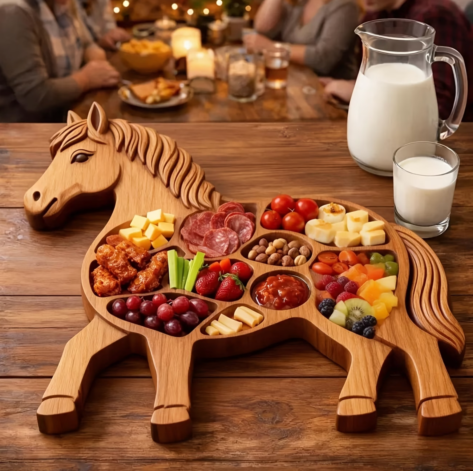 Rustic Horse-Shaped Charcuterie Board – Handcrafted Wooden Serving Platter with Multiple Compartments 0