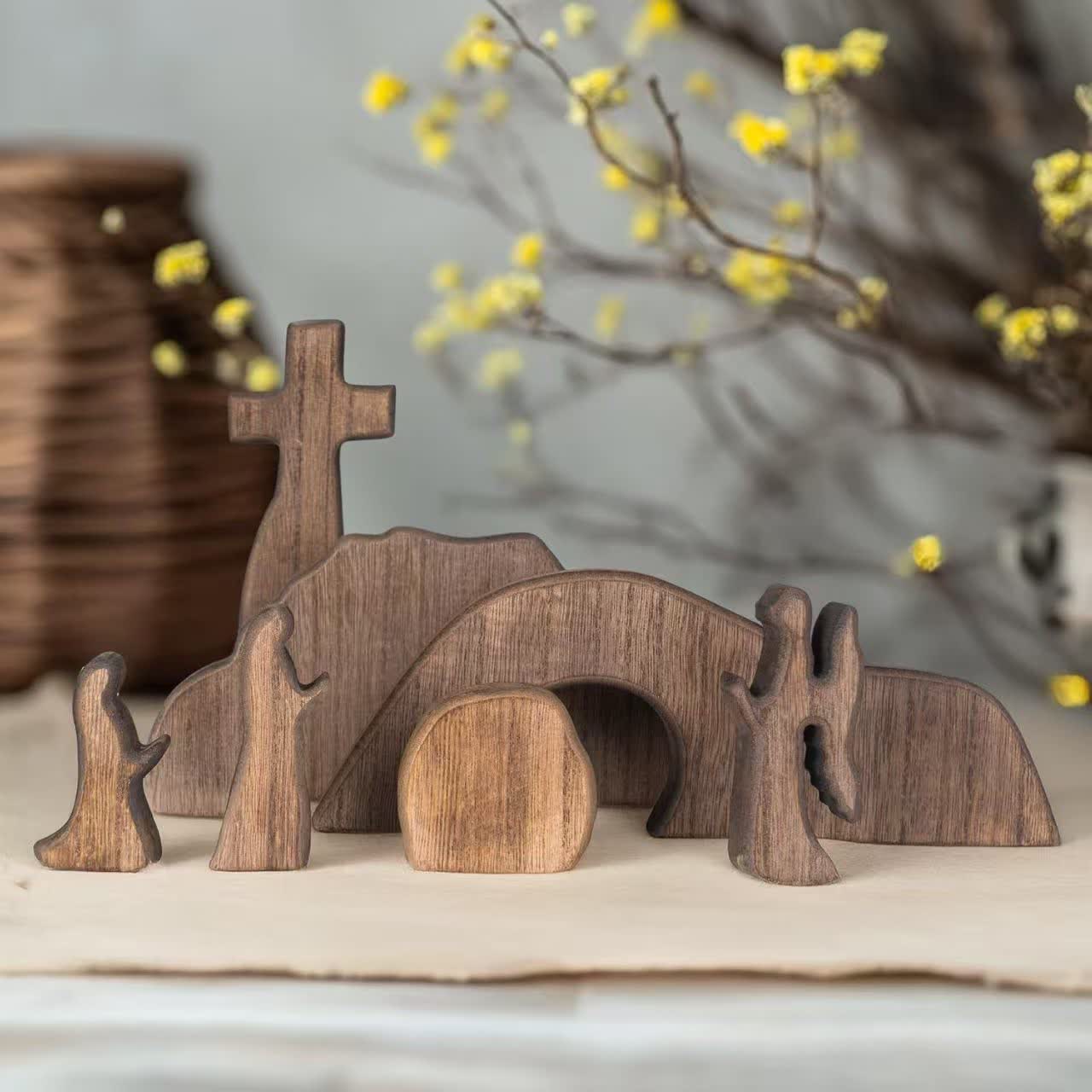 Rustic Wooden Easter Decor – Charming Tabletop Empty Tomb Display with Natural Finish 1
