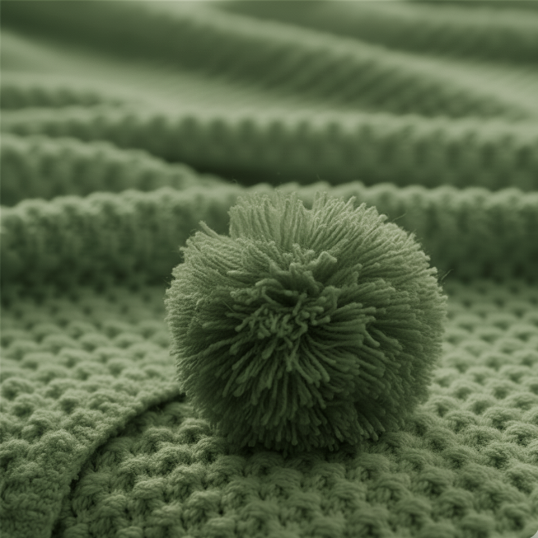 Scandinavian Textured Knitted Blanket - Decorative Pom-Pom Trim - Dense Nordic Seed Knit Accent Throw