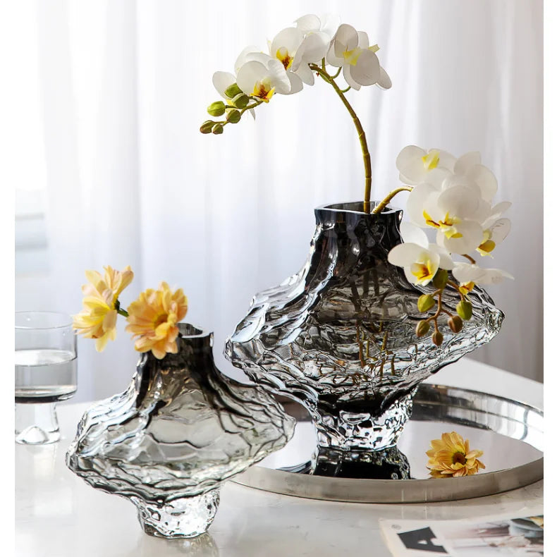 Sculptural Decorative Glass Vase – Organic Design with Smoky Tint and Tapered Opening 1