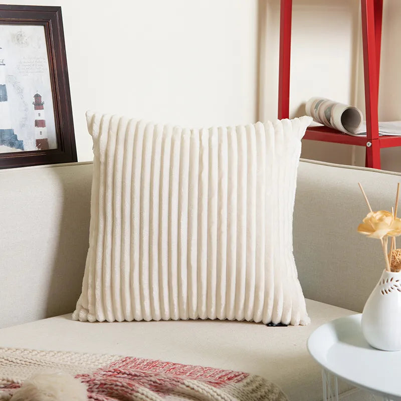 Cream ribbed corduroy flannel square pillowcase for cozy living room decor