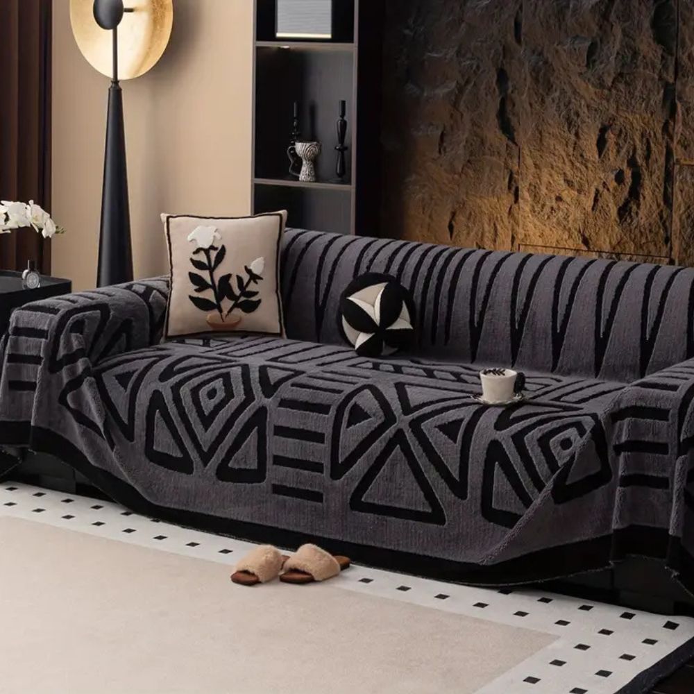 Stylish Modern Sofa Cover – Plush Microfiber with Non-Slip Maze Pattern 0