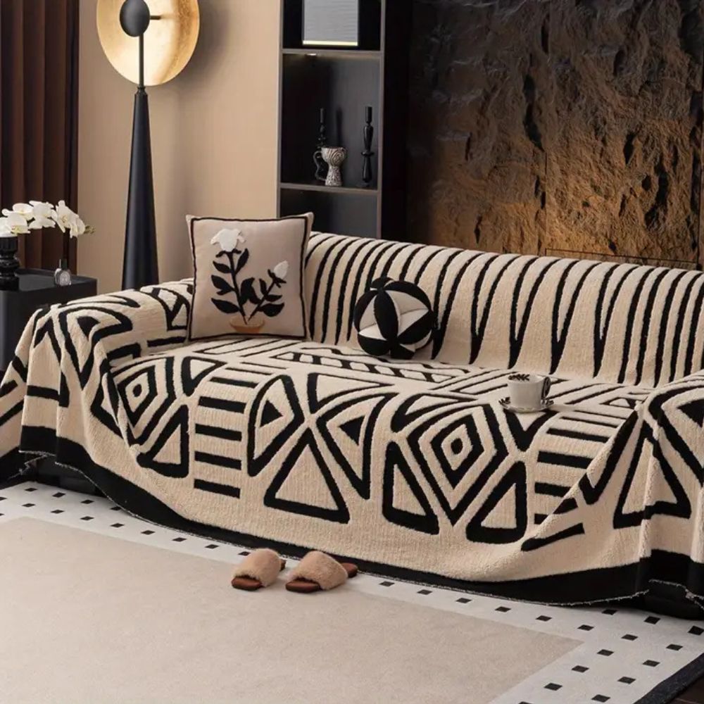 Stylish Modern Sofa Cover – Plush Microfiber with Non-Slip Maze Pattern 1