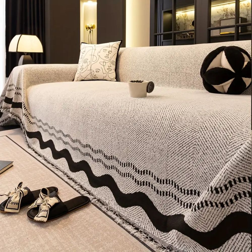 Stylish Tasseled Sofa Cover – Breathable Microfiber Blend for Sectional and Oversized Couches 4