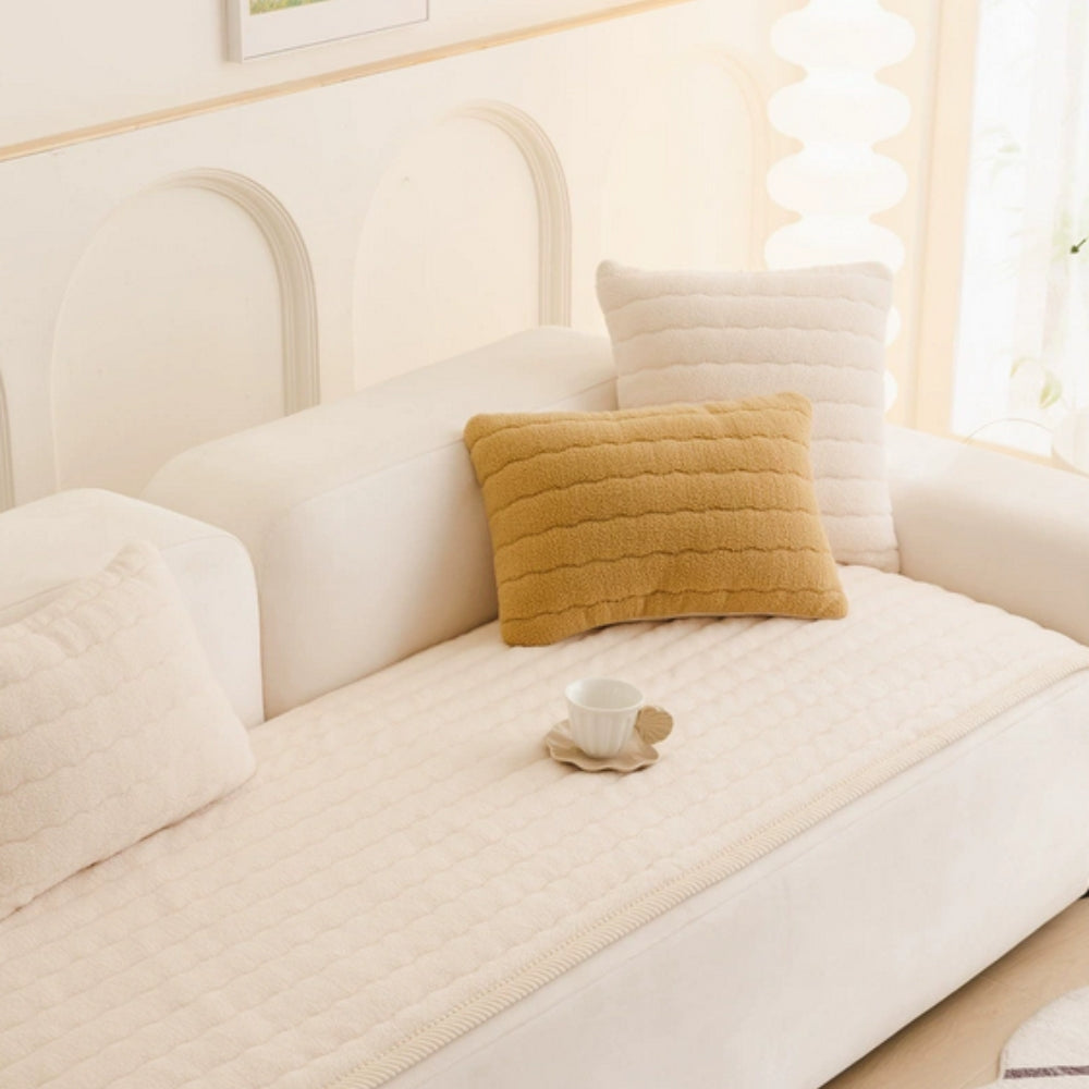 Thick Plush Sofa Cover – Soft Microfiber Blend with Non-Slip Backing for Pet-Friendly Comfort 0