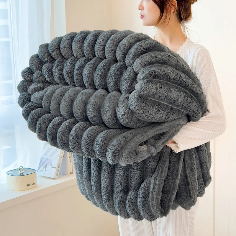 Thickened Wide Striped Flannel Blanket – Soft Plush, Warm, Versatile 1