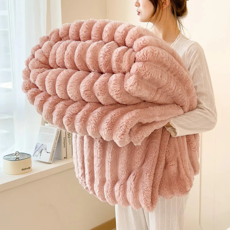 Thickened Wide Striped Flannel Blanket – Soft Plush, Warm, Versatile 10