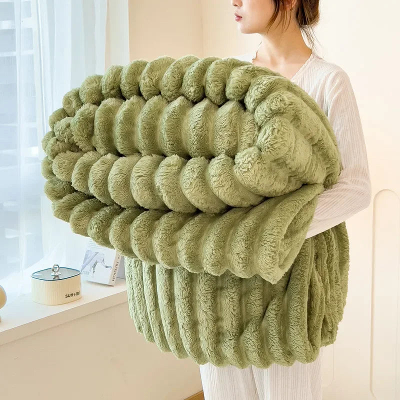 Thickened Wide Striped Flannel Blanket – Soft Plush, Warm, Versatile 6