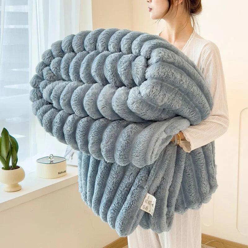 Thickened Wide Striped Flannel Blanket – Soft Plush, Warm, Versatile 9