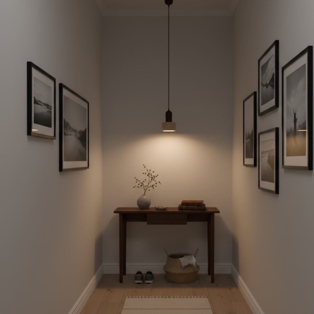 TravertColonna Cylindrical Travertine & Walnut Pendant Light - Japandi LED Ceiling Lamp 0