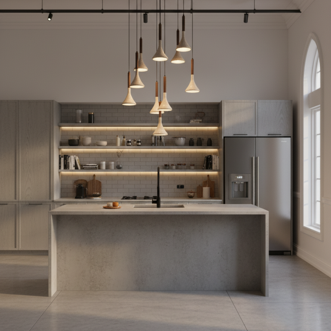 TravertCono Tapered Travertine & Walnut Pendant Light - Japandi Minimalist LED Ceiling Lamp 1