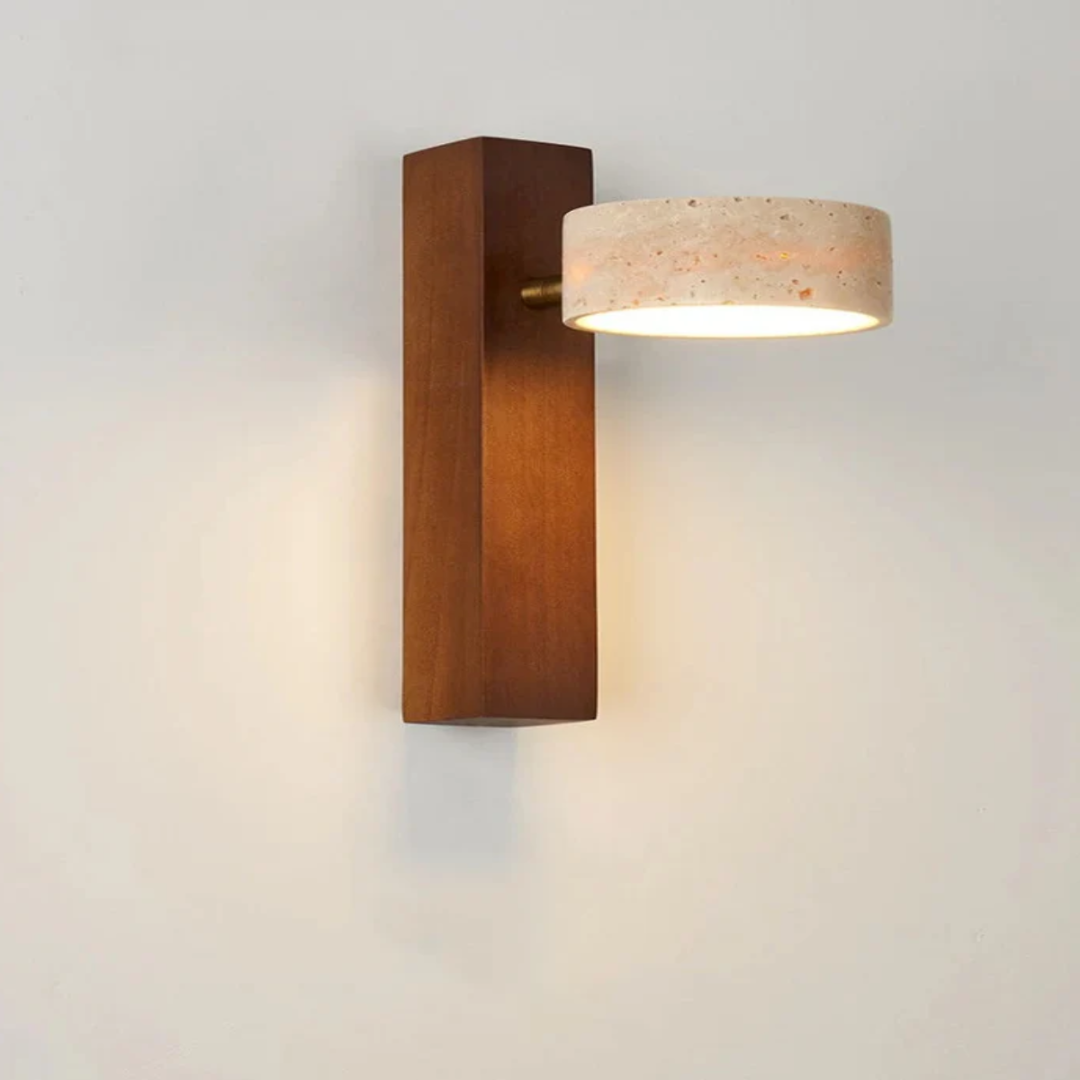 TravertSilva Adjustable Wall Sconce - Natural Travertine & Walnut Wood LED Lamp 0