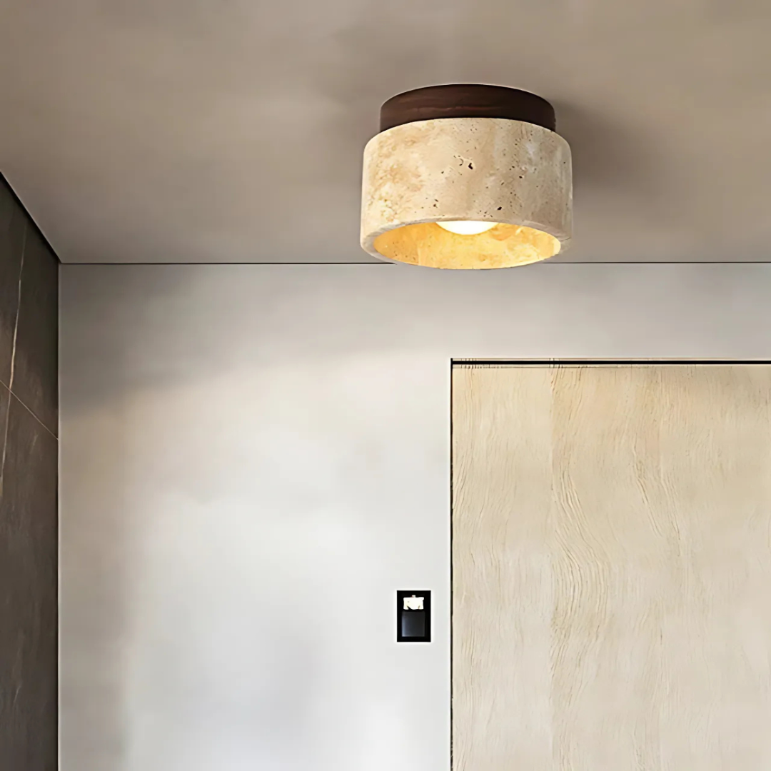 Travertine Stone Ceiling Light - Organic Modern Small Flush Mount for Hallway & Bedroom 0