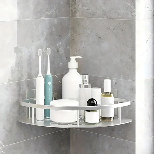 Triangular Bathroom Shelf | Space Saving Floating Matte Silver Organizer