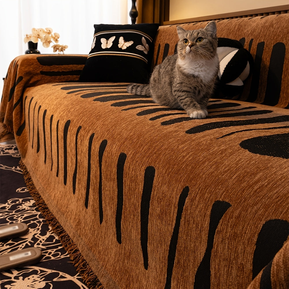 Tribal-Inspired Chenille Sofa Cover – Soft Textured Fabric with Bold Patterns 4