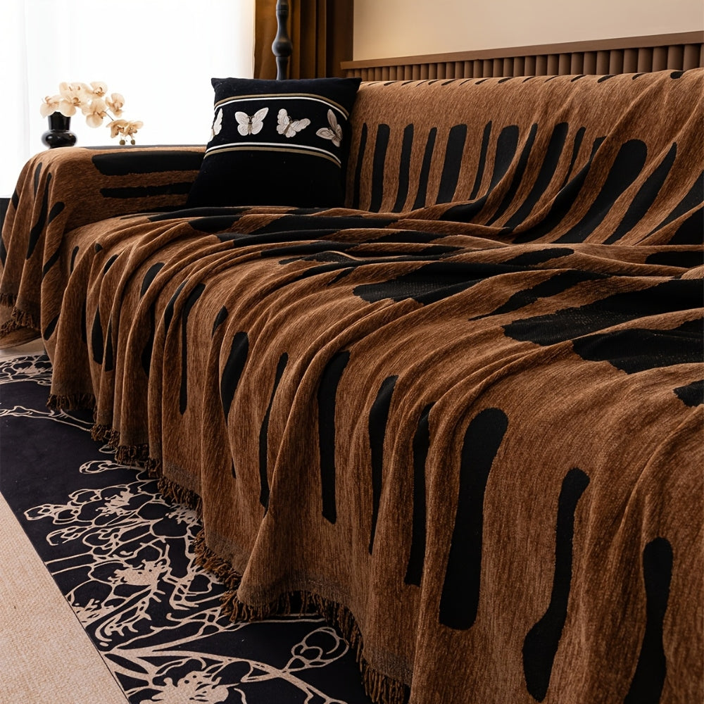 Tribal-Inspired Chenille Sofa Cover – Soft Textured Fabric with Bold Patterns 8