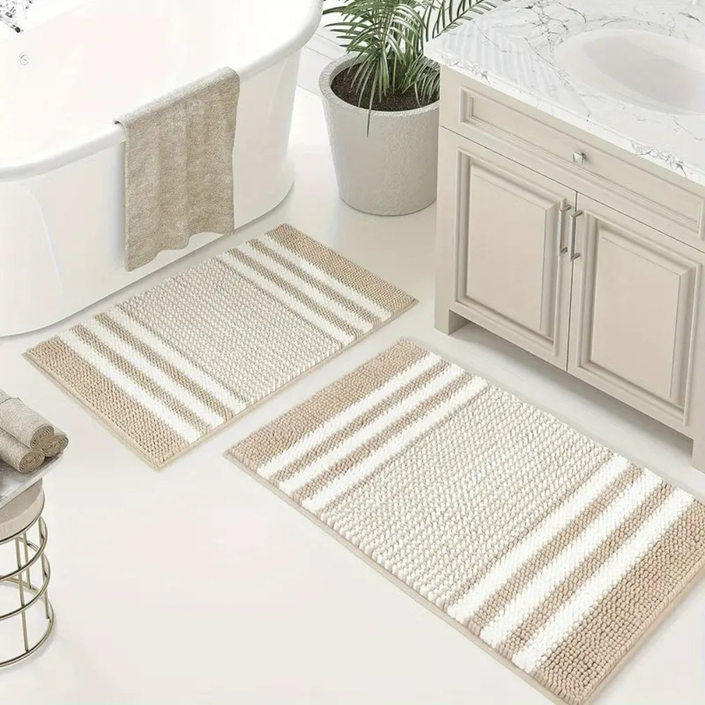 Ultra-Soft Chenille Bath Mat – Striped Design with Non-Slip Backing 1
