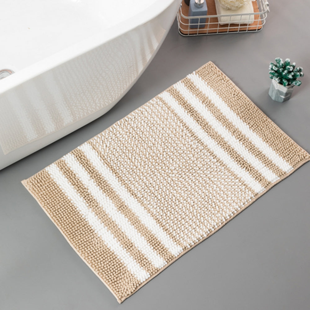 Ultra-Soft Chenille Bath Mat – Striped Design with Non-Slip Backing 4