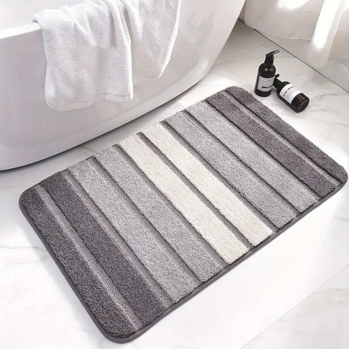 Ultra-Soft Striped Bath Mat – Absorbent Non-Slip Microfiber for Bathroom Safety