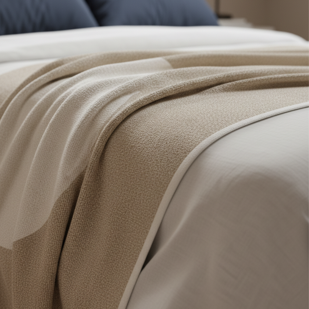 VERA Minimalist Circular Knit Blanket - Nougat & Cream Cotton-Wool Blend - Velvet-Soft Modern Throw by Pappelina