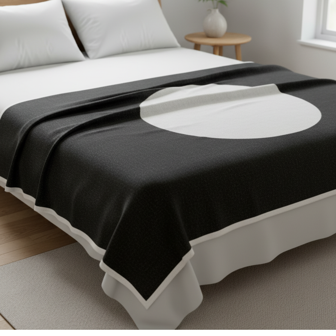 VERA Reversible Cotton-Wool Blanket – 90x180cm Black & White Circular Geometric Throw