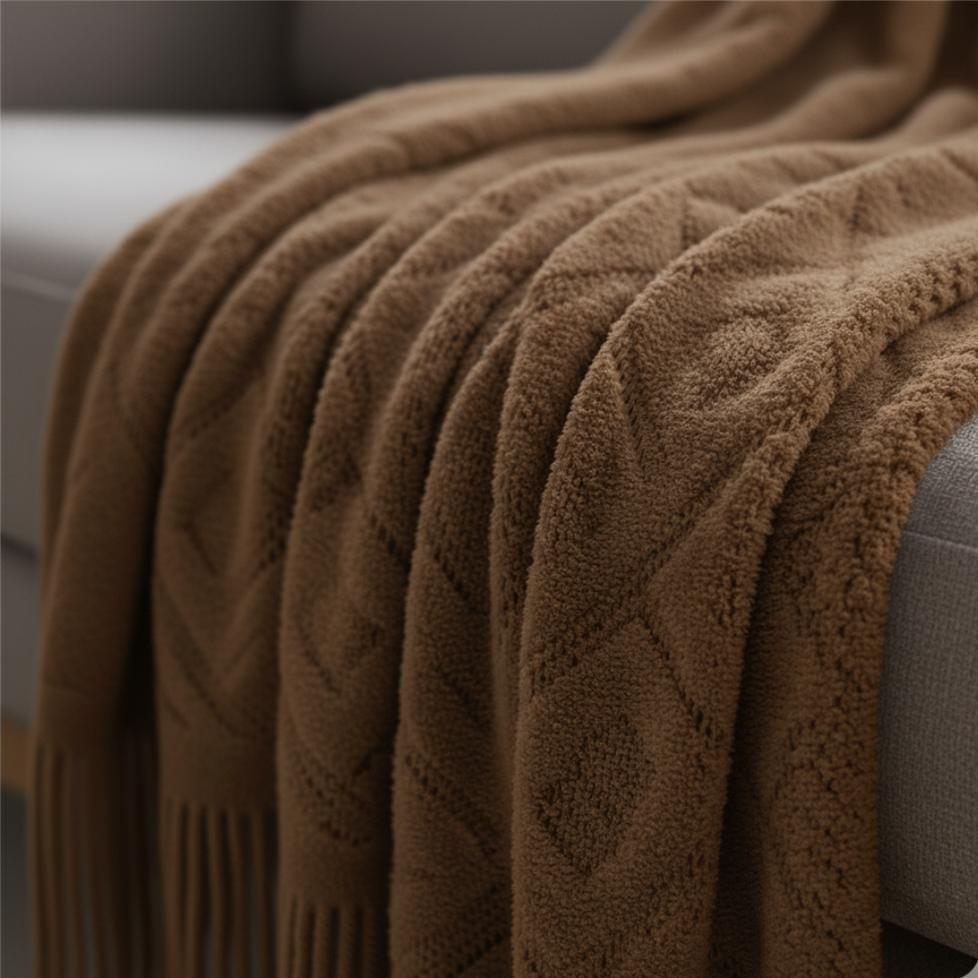 Vallon Open Weave Knit Throw Blanket - Breathable Geometric Diamond Pattern with Tassels - Lightweight Bed & Sofa Cover