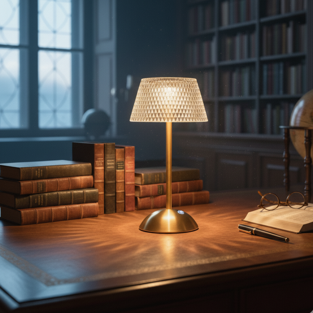 Verona Crystal Glow Cordless Lamp – 3-Tone Dimmable Art Deco Acrylic & Gold Light