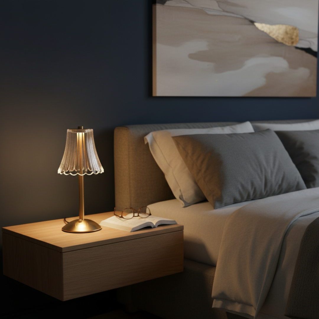 Vienna Cordless Crystal Lamp – 3-Tone Dimmable Fluted Neoclassical Gold Light