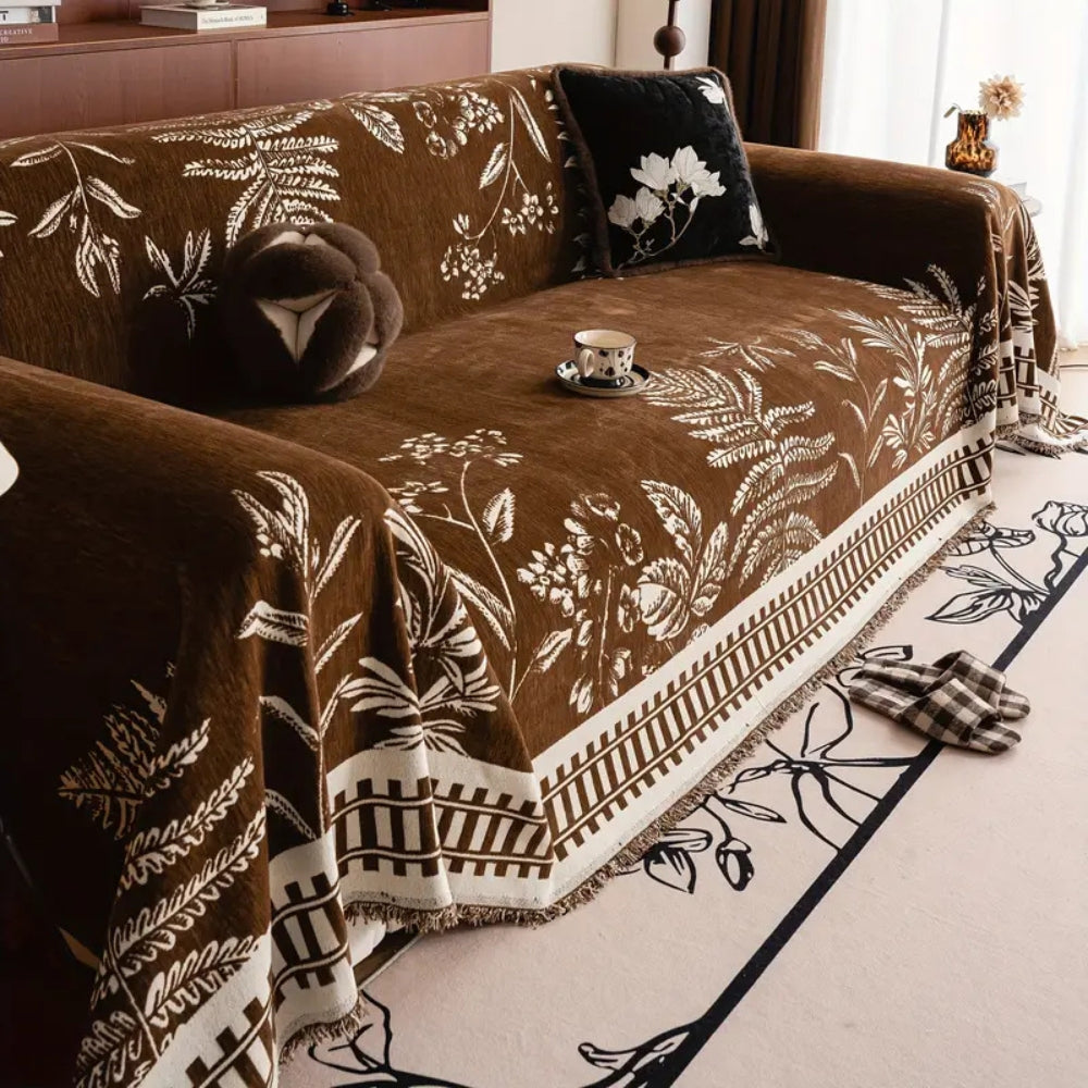 Vintage Floral Chenille Sofa Cover – Pet-Friendly Durable Jacquard Throw