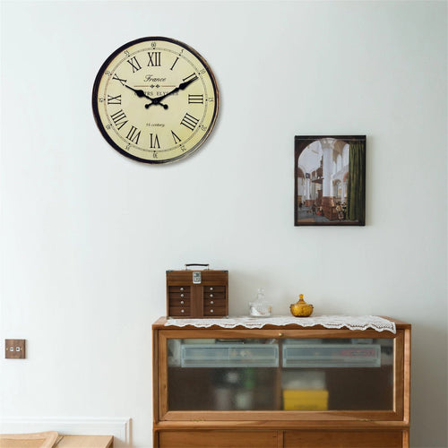 Vintage Wall Clock | Silent Non Ticking Roman Numerals Antique French Style