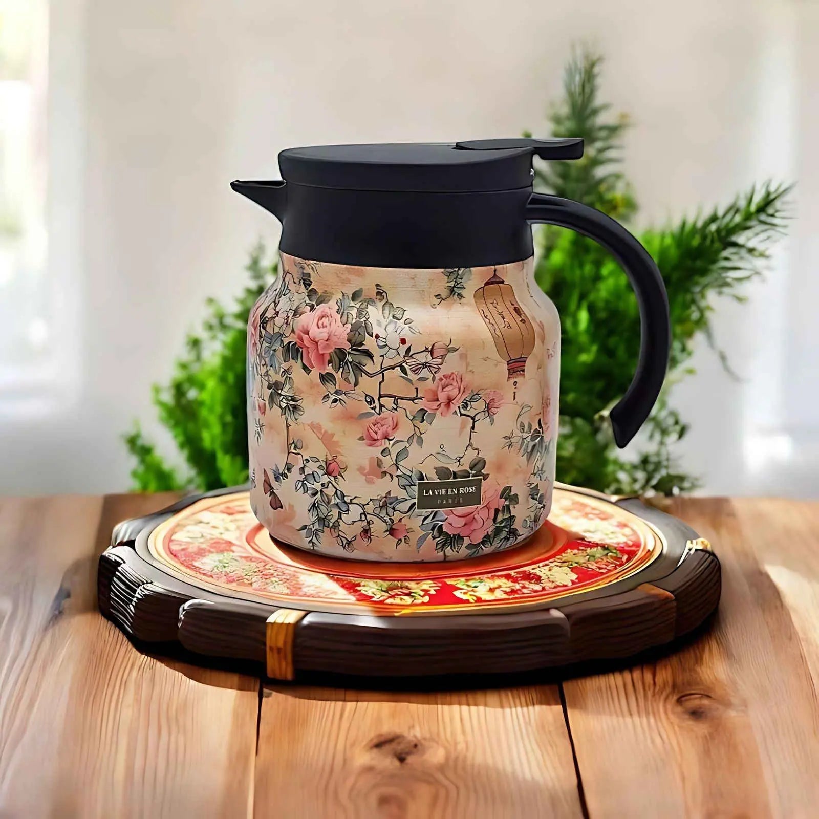 Vintage Floral Stainless Steel Teapot with Infuser – Elegant, Durable, Heat Retaining Design 1