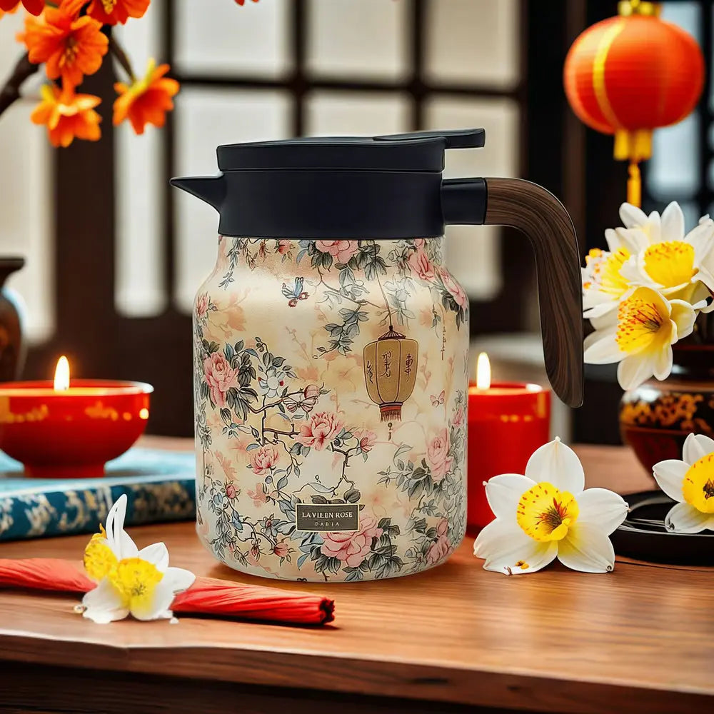 Vintage Floral Stainless Steel Teapot with Infuser – Elegant, Durable, Heat Retaining Design 7