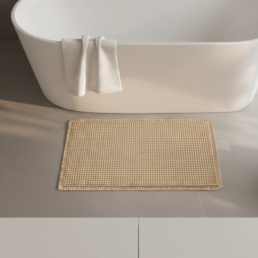 Waffle Bathroom Rugs Soft Non Slip Machine Washable Super Absorbent Bath Mats with Tassels for Bathroom Floor Tub Beside Decor