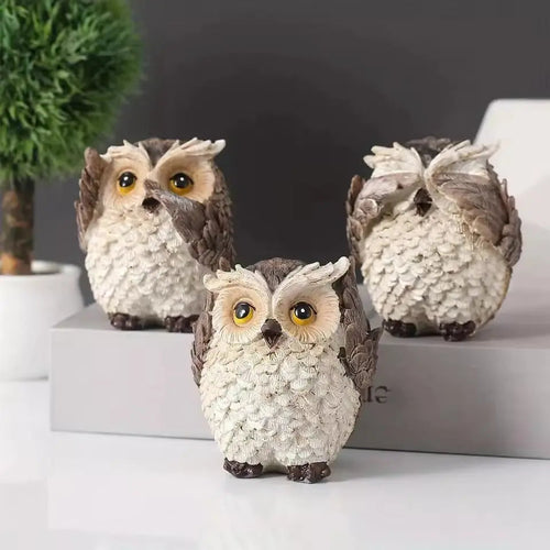 Wise Owl Trio Figurine Set | See Hear Speak No Evil Textured Resin Statues