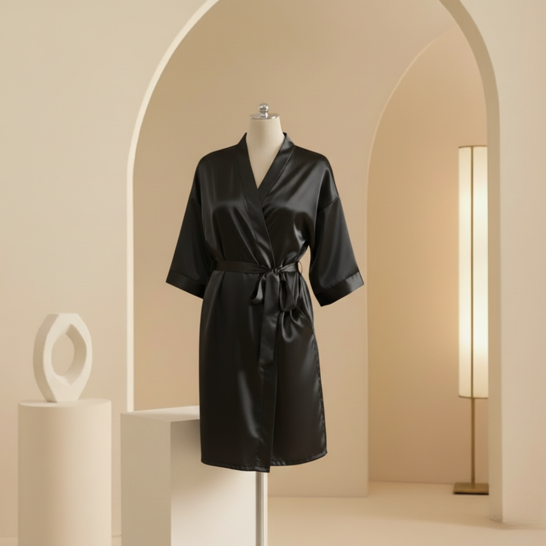 Women’s Satin Kimono Robe Knee Length Soft Silk Sleepwear