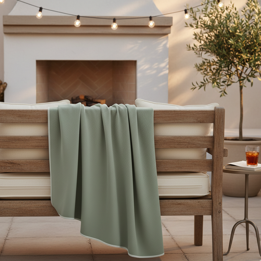 YLVA Reversible Cotton-Wool Blanket – 90x180cm Forest Pine Green Solid Woven Throw