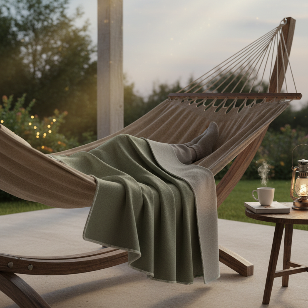 YLVA Reversible Cotton-Wool Blanket – 90x180cm Forest Pine Green Solid Woven Throw